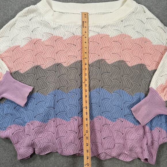 Chicsoul Scallop Edge Colorblock Open Knit Sweater Women's 1X Wide Neck Slouchy - Picture 6 of 9